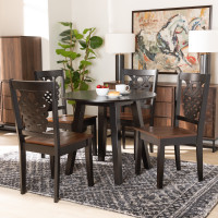 Baxton Studio Mina-Dark BrownWalnut-5PC Dining Set Baxton Studio Mina Modern and Contemporary Transitional Two-Tone Dark Brown and Walnut Brown Finished Wood